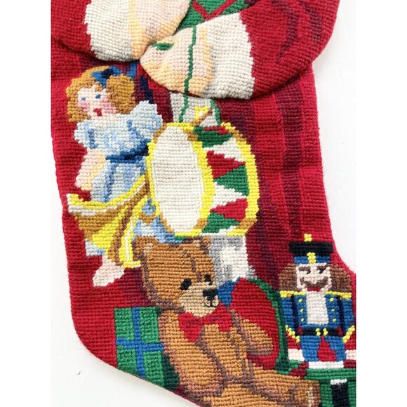 Christmas Stocking Needlepoint Santa Shape 21 in. Red White Handmade - Picture 6 of 7